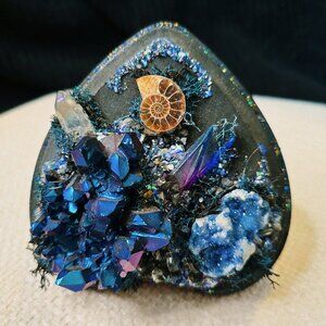 Mini Handmade Blue Crystal Garden Display Hanger w/ Quartz, Lapis Lazuli